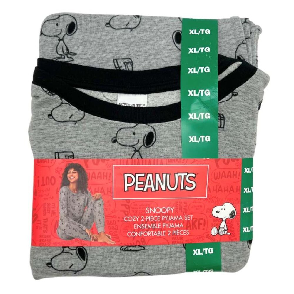 Peanuts Women's Grey & Black Snoopy Cozy 2-Piece Pyjama Set | Various Sizes
